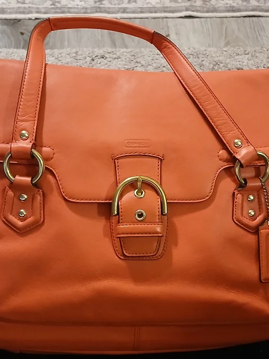 Coach Campbell Eva Flap Satchel Red Orange Leather Crossbody Shoulder Bag Gold - Picture 11 of 16
